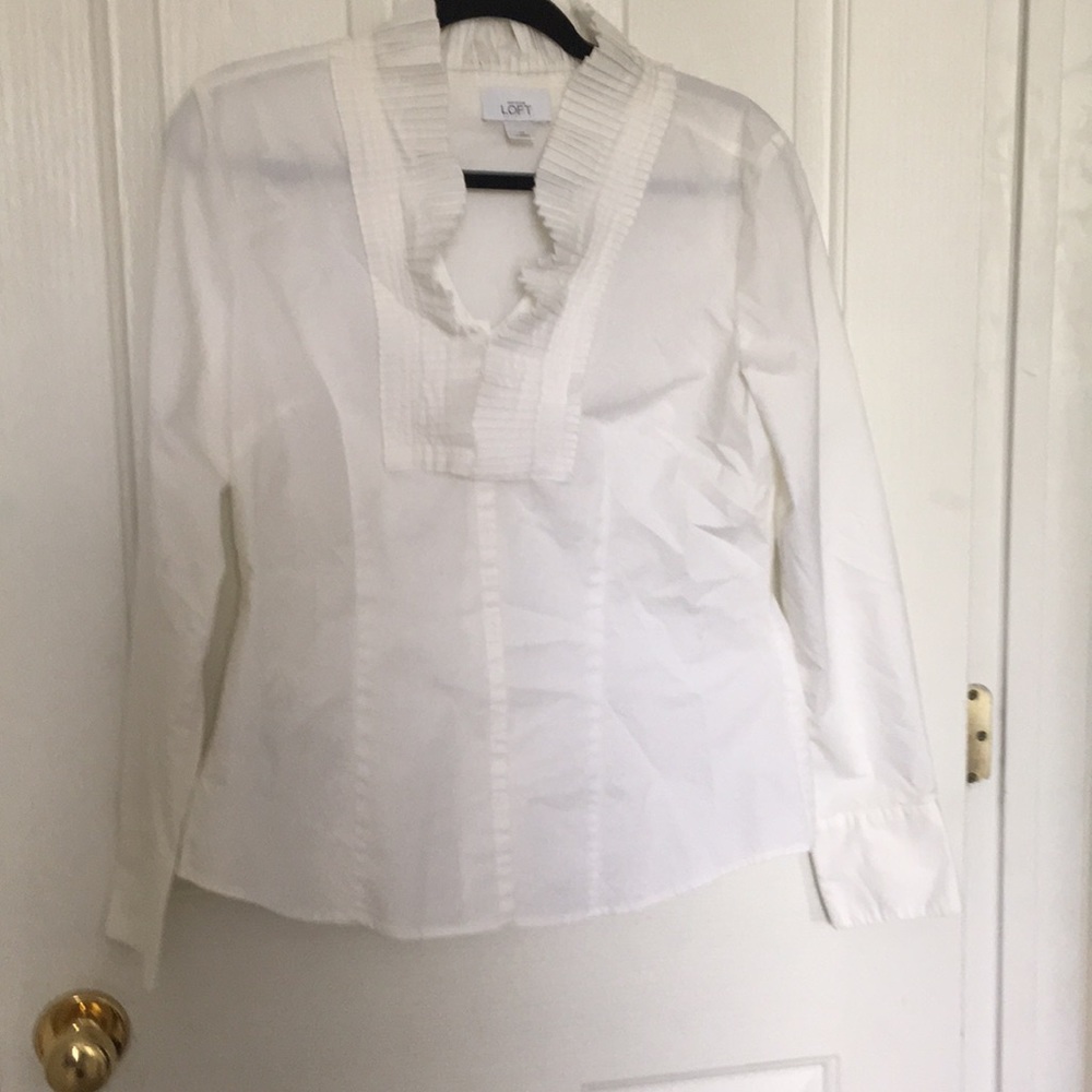 Loft Button Down Ruffle Blouse